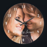 Custom Couple Photo Established Date Large Clock<br><div class="desc">Create your own romantic anniversary reminder with this beautiful clock. Edit the names and anniversary date with your own details and upload your favourite couple photo. This photo is for demonstration purposes only. Custom Couple Photo Established Date Large Clock.</div>