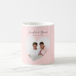 Custom Couple Photo Heart Blush Pink Anniversary Coffee Mug