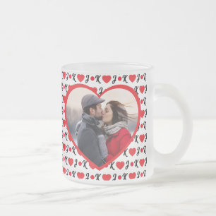 Custom Couple Photo Name Initials Valentine's Day  Frosted Glass Coffee Mug