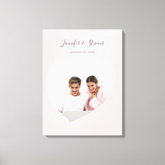 Custom Couple PhotoHeart Blush Pink Anniversary Canvas Print (Front)