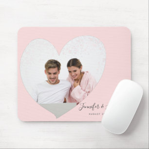Custom Couple PhotoHeart Blush Pink Mouse Mat