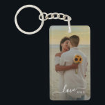 Custom Couple Pictures And Simple Love Quote Text Key Ring<br><div class="desc">Cute romantic Love text is written in a stylish elegant typography calligraphy script font. With the option to personalise or customise with the monograms or initials of the couple, and two photos of your choice. Unique keepsake, birthday, anniversary, Valentine's Day gift, or Christmas stocking stuffer. Easily customisable with a favourite...</div>