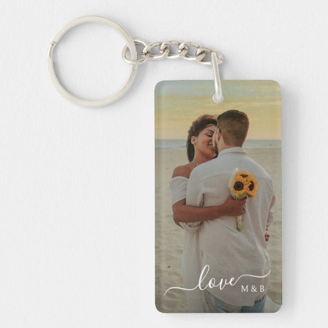 Custom Couple Pictures And Simple Love Quote Text Key Ring (Front)