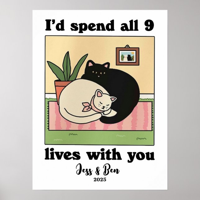 CUSTOM Couple Print, Personalised Cat Illustration Poster (Front)
