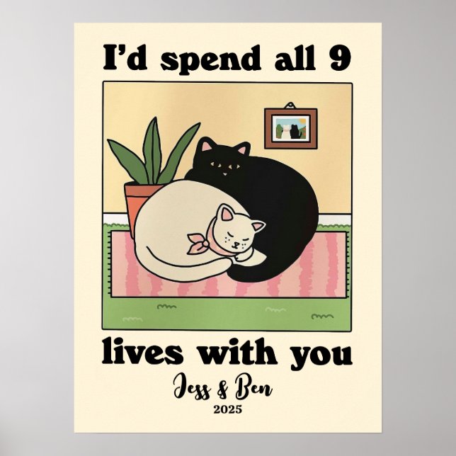 CUSTOM Couple Print, Personalised Cat Illustration Poster (Front)