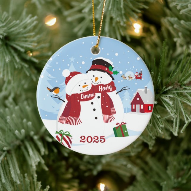 Custom Couple Snowman Christmas Ornament (Tree)