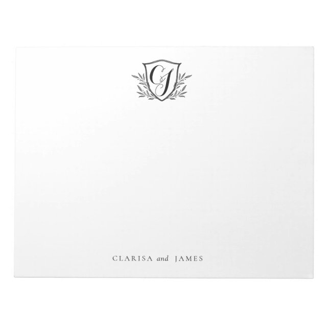 Custom Couple Stationery Monogram Crest Large Notepad (Front)