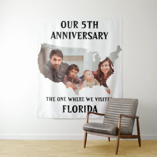 Custom couple wedding vacation USA shape photo Tapestry
