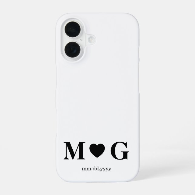 Custom Couples Monogram Heart Mark iPhone 16 Case (Back)