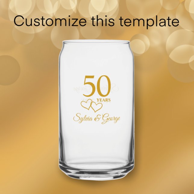 Custom Couples Name Keepsake 50th Anniversary Gift Can Glass (Add couple’s names for personalized keepsake glass can gift. Golden 50th anniversary.
)
