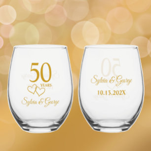 Custom Couples Name Keepsake 50th Anniversary Gift Stemless Wine Glass