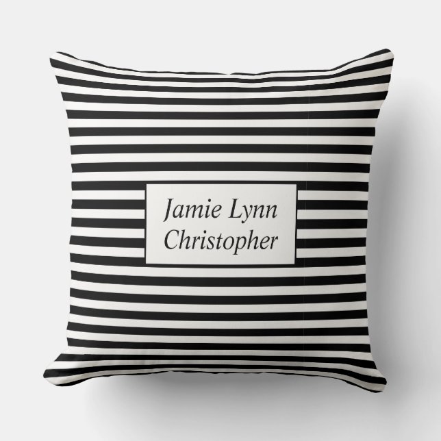 Custom Couples Names Black/White Stripes Cushion (Front)