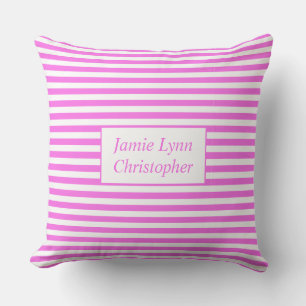 Custom Couples Names Pink/White Stripes Cushion