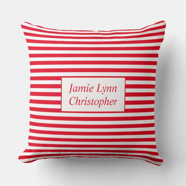 Custom Couples Names Red/White Stripes Cushion (Front)