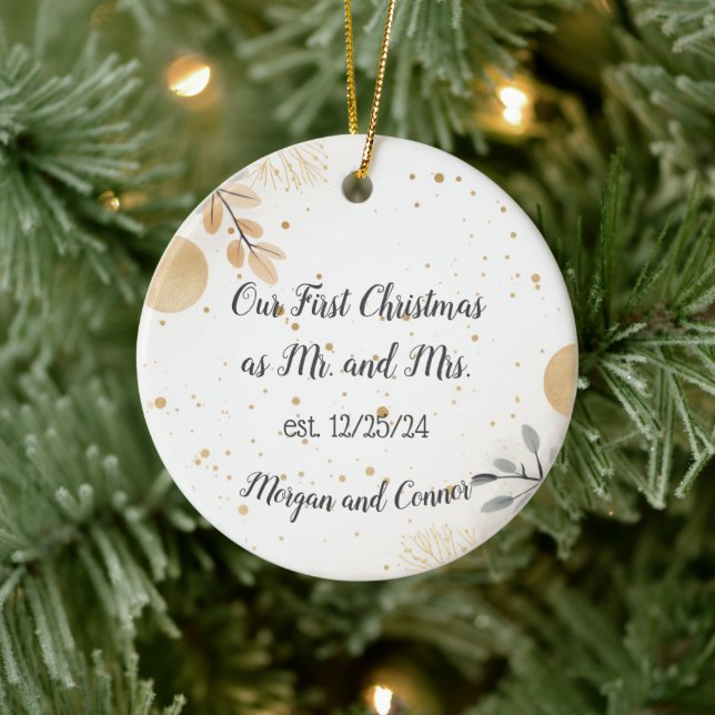 Custom Couples Ornament, Personalised Christmas Ceramic Tree Decoration (Tree)