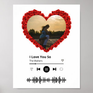 Custom Couples Photo   Heart Shadow Flowers Poster