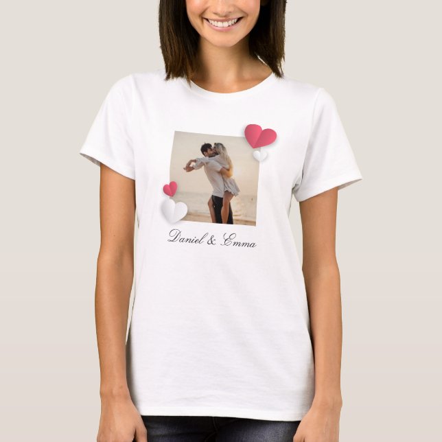 Custom Couples Photo Name Text Personalised T-Shirt (Front)