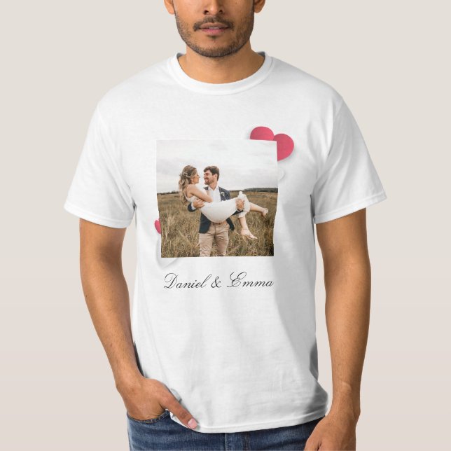 Custom Couples Photo Name Text Personalised T-Shirt (Front)