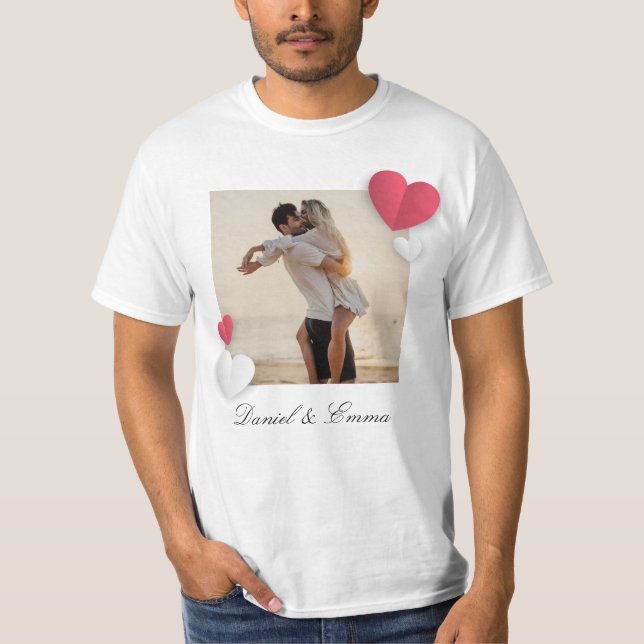 Custom Couples Photo Name Text Personalised T-Shirt (Front)