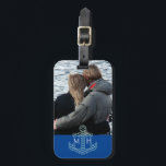 Custom Couples Photo Nautical Anchor Initials Luggage Tag<br><div class="desc">Custom photo luggage tag with stripey anchor on blue to personalise with your initials.</div>