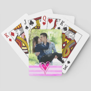 Custom Couples Photo Watercolor Heart Playing Cards