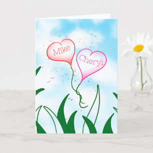 Custom Couples Valentine's Day Card Hearts in Sky