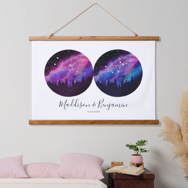 Custom Couples Zodiac Gifts Any Horoscope Hanging Tapestry (Bedroom)