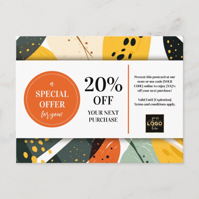 Custom Coupon Discount Modern Abstract Pattern  Postcard (Front)