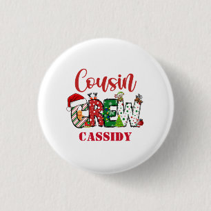 Custom Cousin Crew Christmas Doodle 3 Cm Round Badge