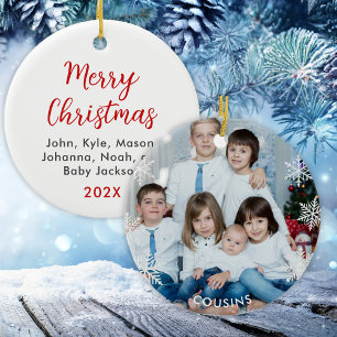 Custom Cousins Photo Christmas Ceramic Tree Decoration