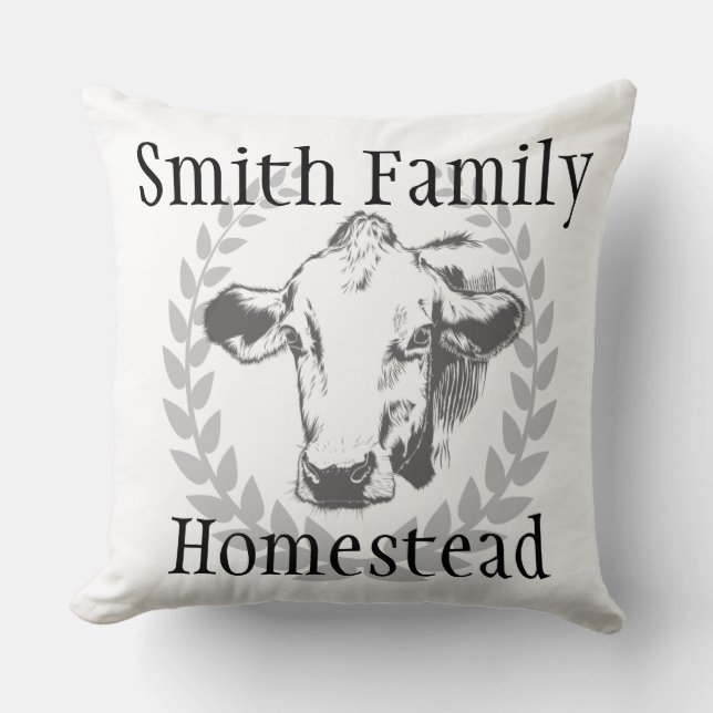Custom Cow Family Homestead Rustic Throw Pillow (Front)
