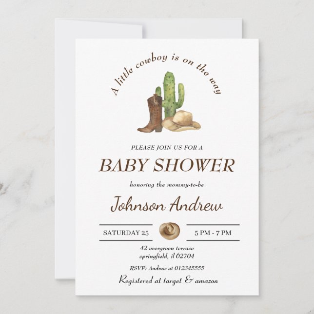 Custom Cowboy Baby Shower Invitation (Front)