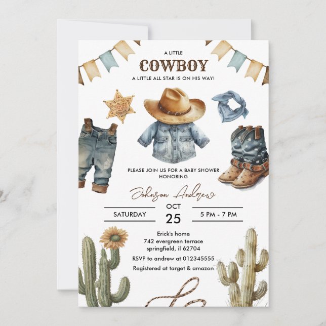 Custom Cowboy Baby Shower Invitation (Front)