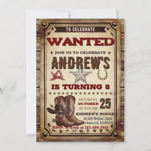 Custom Cowboy Country Western Birthday party Invitation