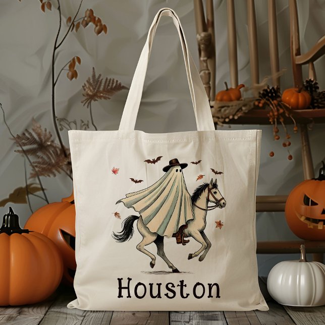 Custom Cowboy Cowgirl Ghost Trick Or Treat Candy Tote Bag (Creator Uploaded)