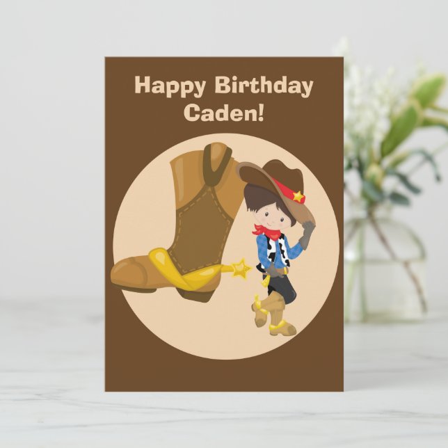 Custom Cowboy Kids Country Happy Birthday Card (Standing Front)