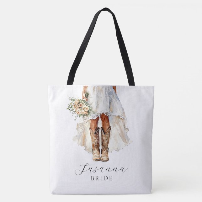 Custom Cowgirl Wedding Gown Cowgirl Boots Bride Tote Bag (Front)