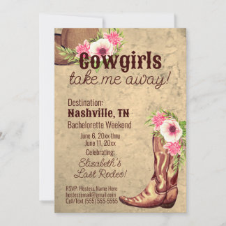 Custom Cowgirls take me away! Rustic pink floral Invitation