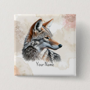 Custom Coyote Country Cottagecore Rustic Print 15 Cm Square Badge