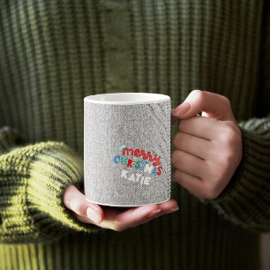 Custom Cozy Grey Knit Winter   Merry Christmas Coffee Mug