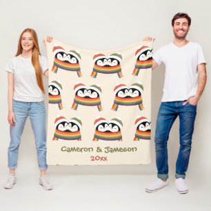 Custom Cozy Pride Penguins Christmas Fleece Blanket