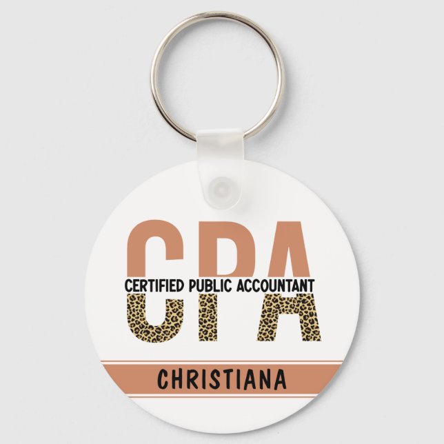 Custom CPA Certified Public Accountant Leopard  Key Ring (Front)