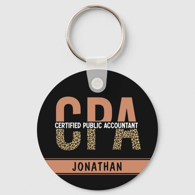 Custom CPA Certified Public Accountant Leopard Key Ring (Front)