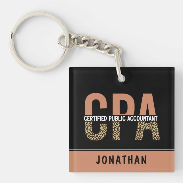Custom CPA Certified Public Accountant Leopard Key Ring (Front)