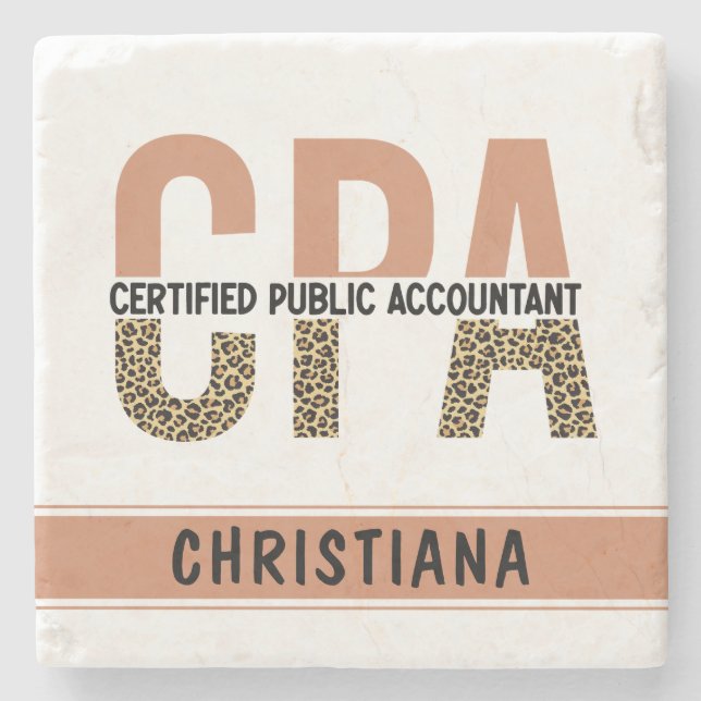Custom CPA Certified Public Accountant Leopard Stone Coaster (Front)