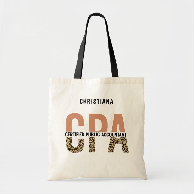 Custom CPA Certified Public Accountant Leopard Tote Bag (Front)