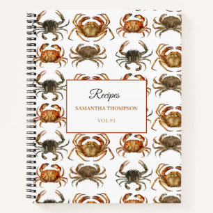 Custom Crabs Watercolor Recipe Cookbook Notebook