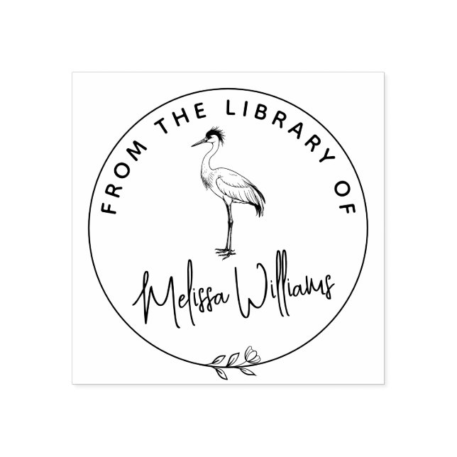 Custom Crane Ex Libris From the Library Book Rubber Stamp (Imprint)
