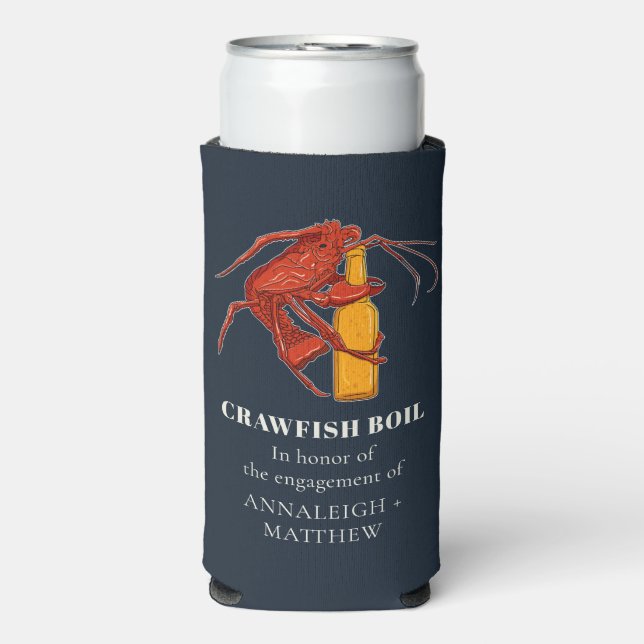 Custom Crawfish Seafood Boil Engagement Party Seltzer Can Cooler (Seltzer Front)