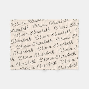 Custom Cream and Black Personalised Baby Girl Gift Fleece Blanket